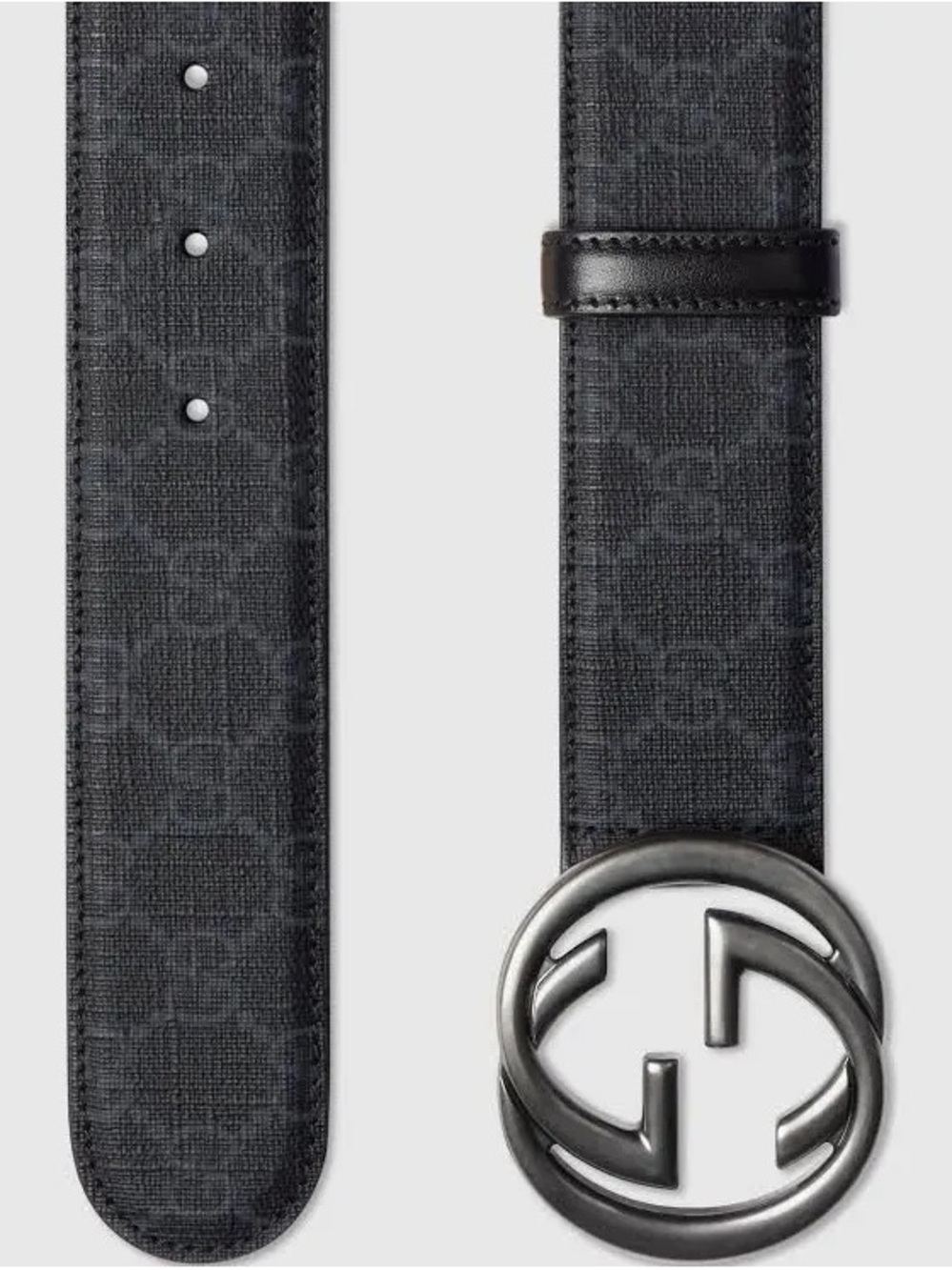 Gucci Black Signature GG Canvas Belt with Gunmetal Double G Buckle